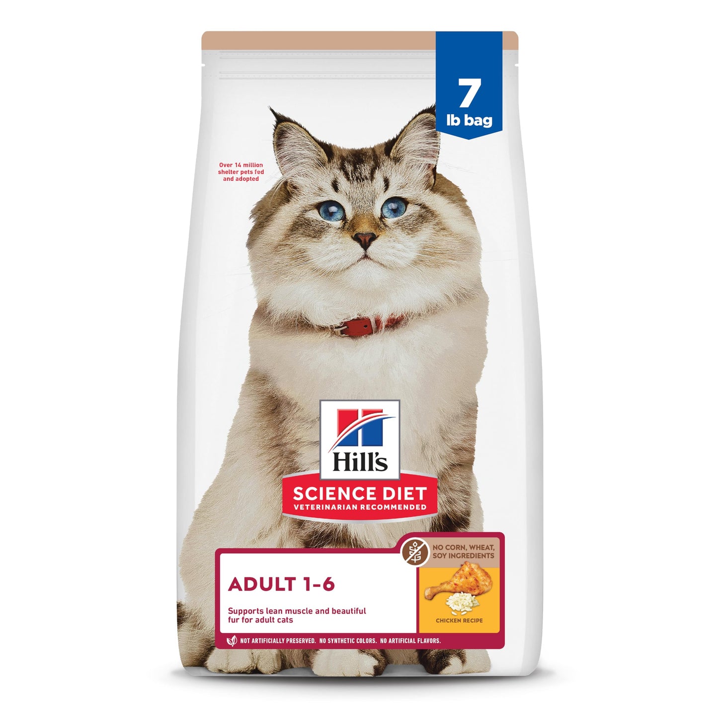 Hill's Science Diet Adult 1-6, Adult 1-6 Premium Nutrition, Dry Cat Food, No Corn, Wheat, Soy Chicken & Brown Rice Recipe, 7 lb Bag