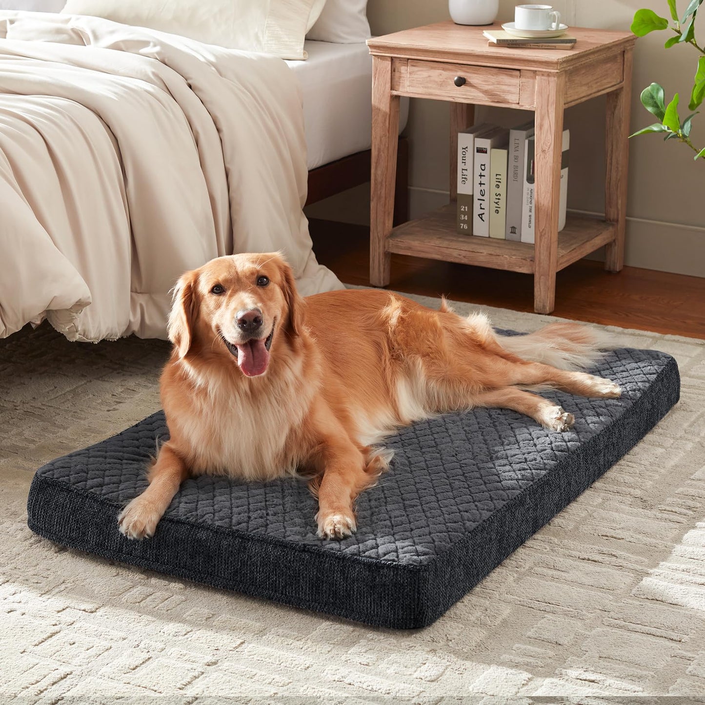 JOEJOY XL Dog Beds Large Sized Dog, Orthopedic Big Dogs Crate Bed with Washable Removable Cover, Extra Thick Egg Memory Foam Pet Beds, Grey, 41"x27"