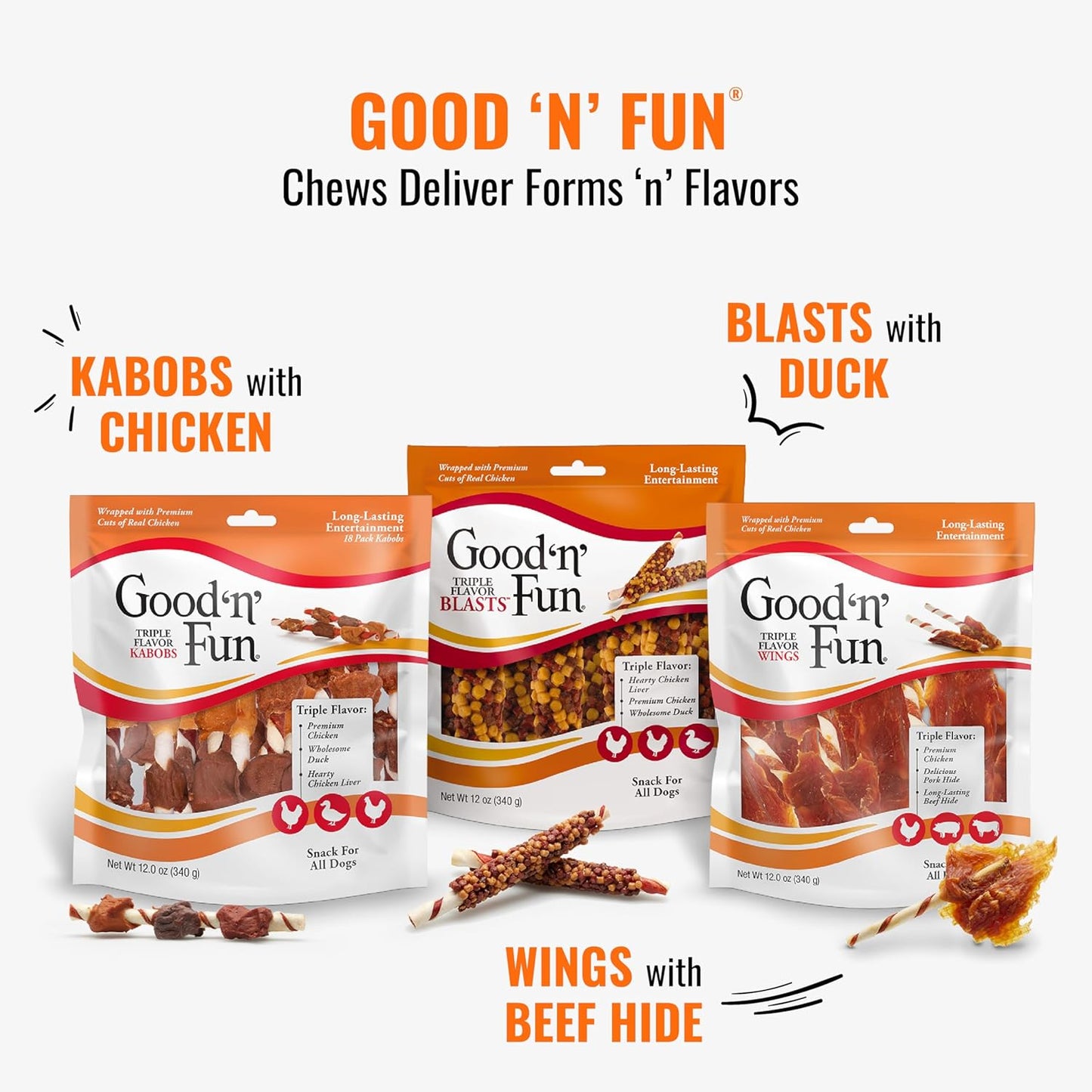 Good'n'Fun Triple Flavor 7 inch Rolls, Chews for Dogs, 6 Count (Pack of 1)