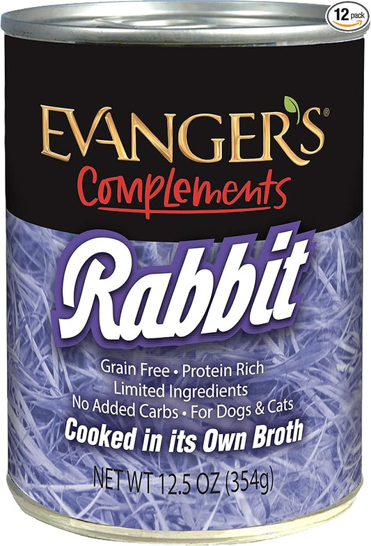 Evanger's Complements Rabbit for Dogs & Cats – 12 Count, 12.5 oz Each – Single-Protein Formula Cooked in Broth – Grain & Gluten Free – Wet Dog & Cat Food