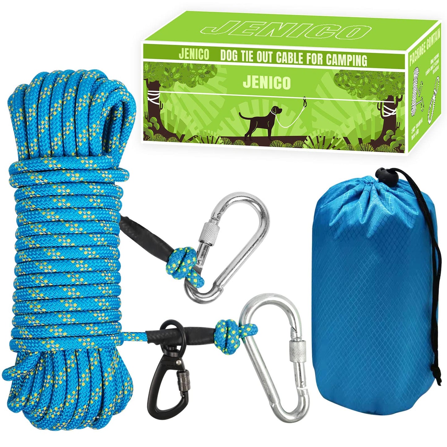 Dog Tie Out Cable for Camping - 50ft/70ft/100ft Portable Reflective Overhead Trolley System for Dogs up to 300lbs - Dog Lead for Yard Camping | Parks
