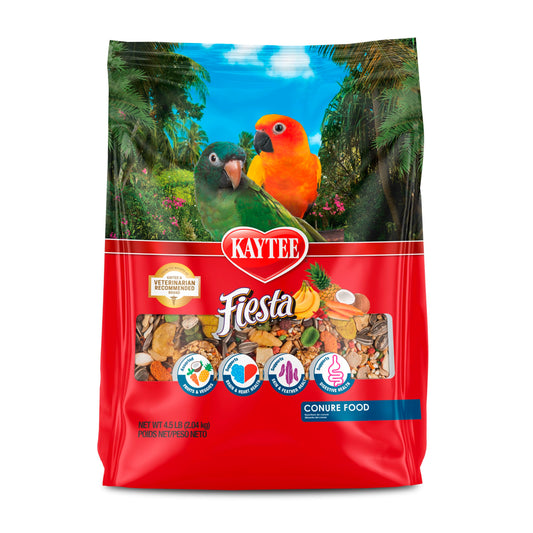 Kaytee Fiesta Conure Food, Nutritious and Fun Blend, Supports Skin, Feather, Digestion, Brain and Heart Health, 4.5 pounds