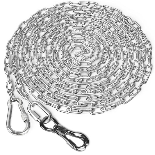 Tresbro Heavy Duty Dog Chains for Outside, 15FT Stainless Steel Tie Out Cable with Swivel Hook for Small Medium Dogs, Metal Chew Proof Pet Runner