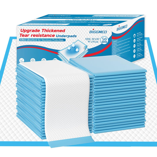 Tear-Resistant Disposable Bed Pads 36" x 36" 50 Count Super Absorbent Underpads, Chux Thicker Extra Large Incontinence Bed Pads, Pee Pads for Adults, Kids, Elderly, Pets