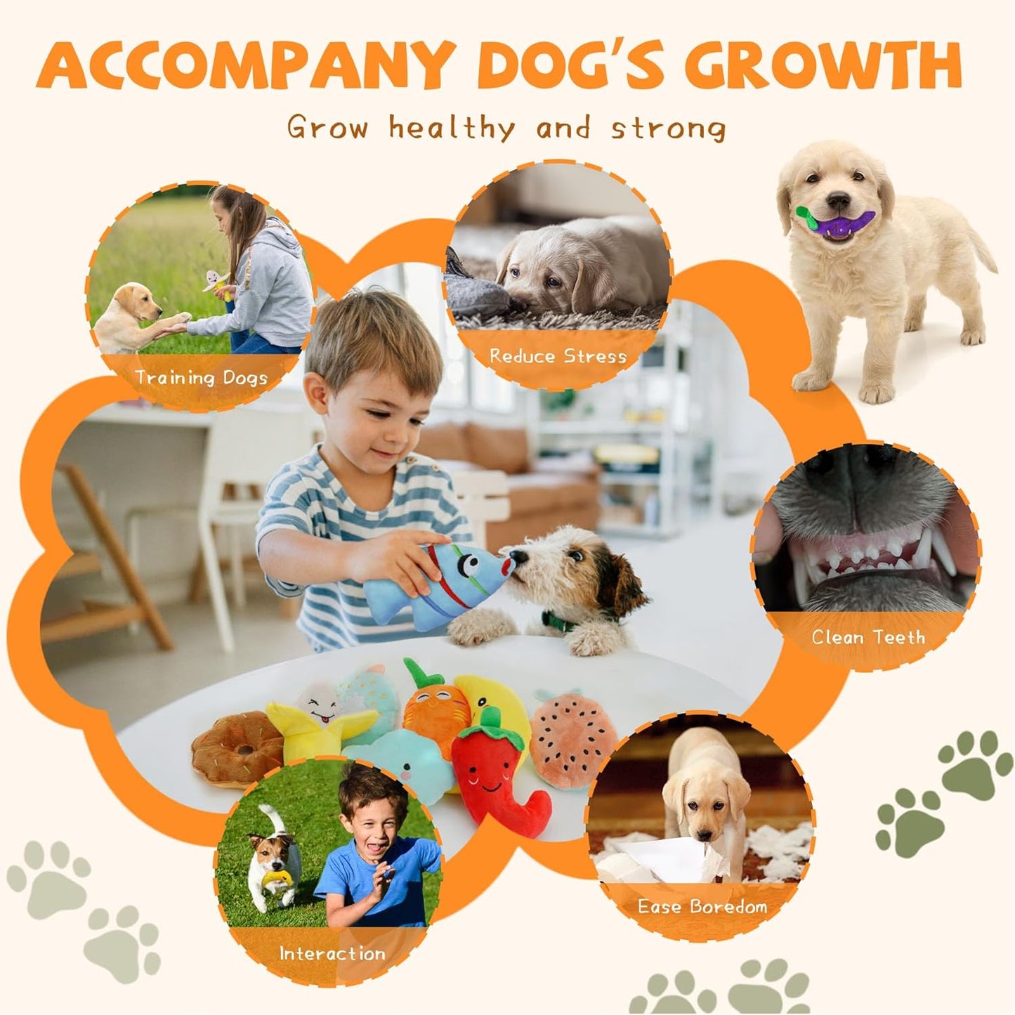 QTwoof Cheerful 20-Pack Squeaky Dog Toys Set - Included 4 Dog Bags, Plush Puppy Toys with Irresistibly Cute Characters for Small Dogs, Interactive Dog Squeak Toys for Fun&Teeth Cleaning