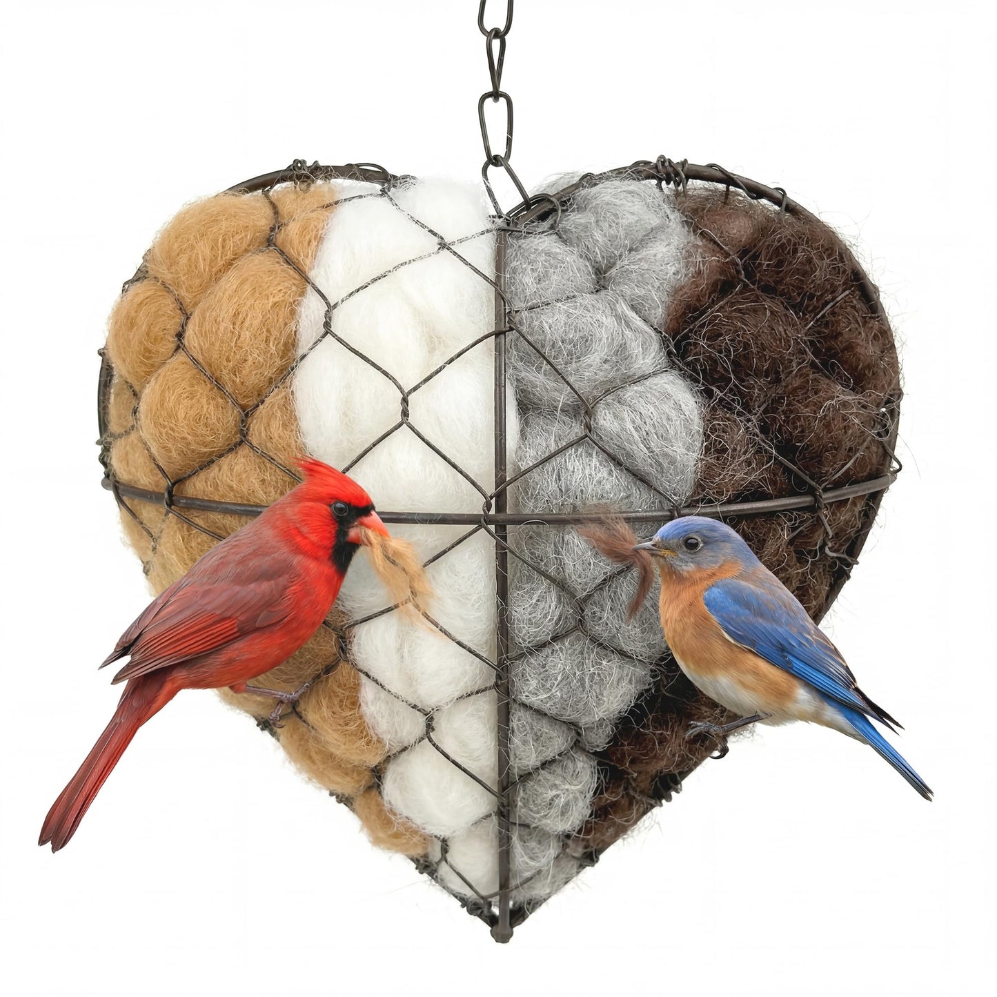 Tiezzi Handmade Alpaca Fiber Bird Nesting Heart, Refillable Bird Nesting Material Holder for Wild Birds & Hummingbirds, Outdoor Garden Decor Gift for Bird Lovers