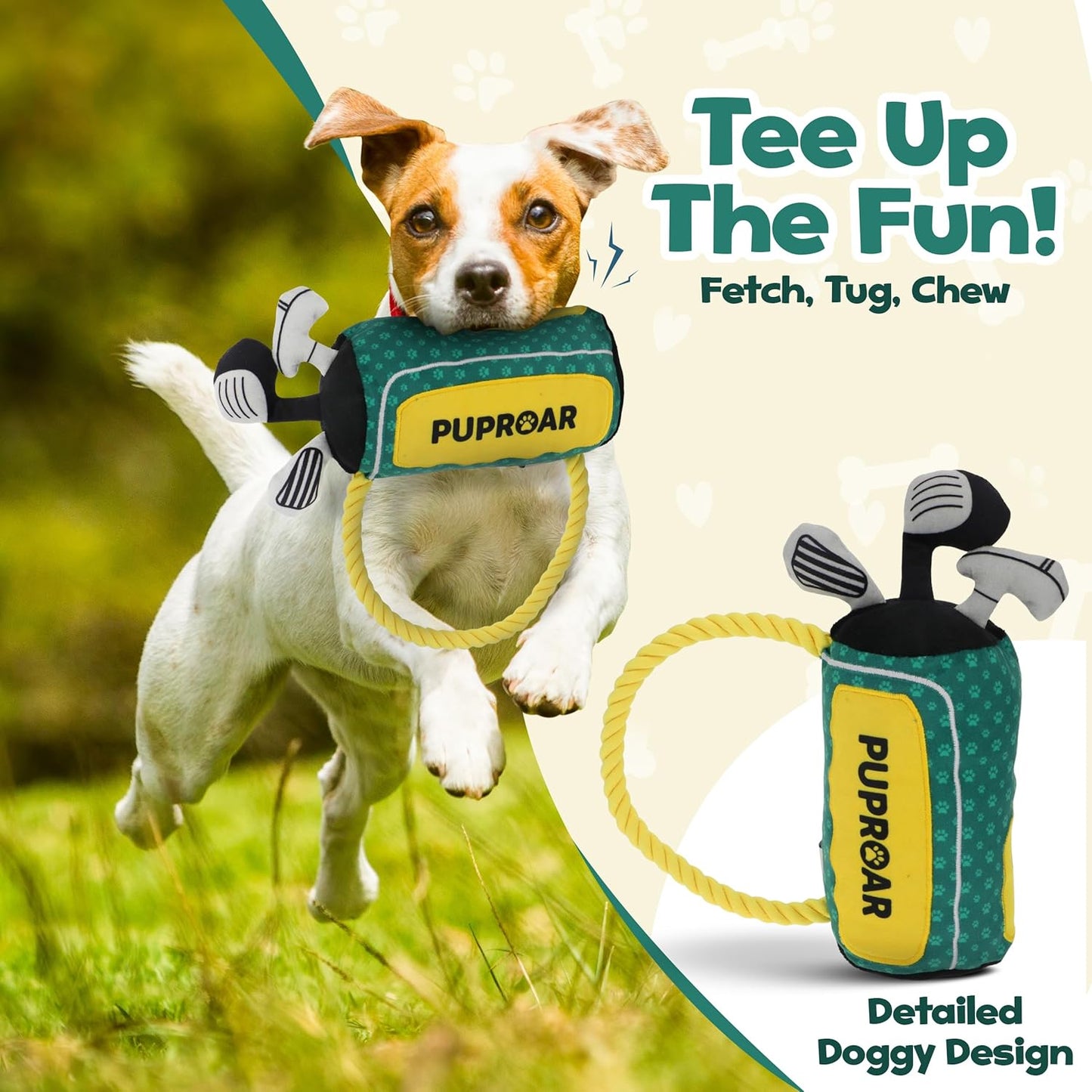 PUPROAR Golf Dog Toy – Funny Dog Christmas & Birthday Gift with Squeaker Rope & Crinkle, Fun & Interactive Puppy Present & Stocking Stuffer