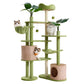 Feandrea Cat Tree, 68.1-Inch Tall Cat Tower, Multi-Level Plush Condo with Artificial Leaves, 3 Scratching Posts, 2 Pompoms with Bells, Grass Green and Camel Brown UPCT330C01