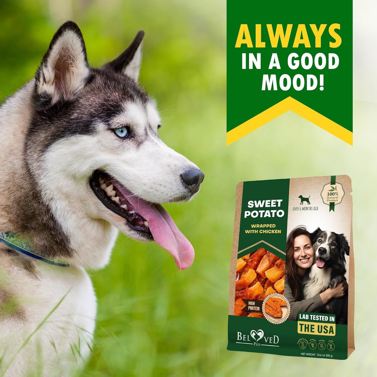 Beloved Pets Sweet Potato Dog Treats & Healthy Chicken Chews 10.6 Oz - Puppy Snacks & Soft Bones for Large, Medium & Small Breeds - Natural Dog Food & Grain-Free, Rawhide-Free Training Jerky Wraps