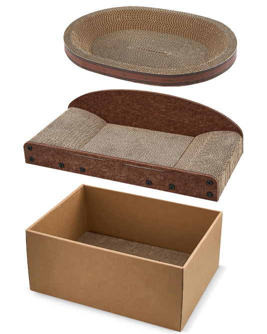 Avont Cat Scratcher Set, 3 Pcs Cardboard Cat Scratchers for Indoor Cats Durable Corrugated Cardboard Scratch Board Bed Lounge Box Toys for Kittens, Furniture Protector for Couch