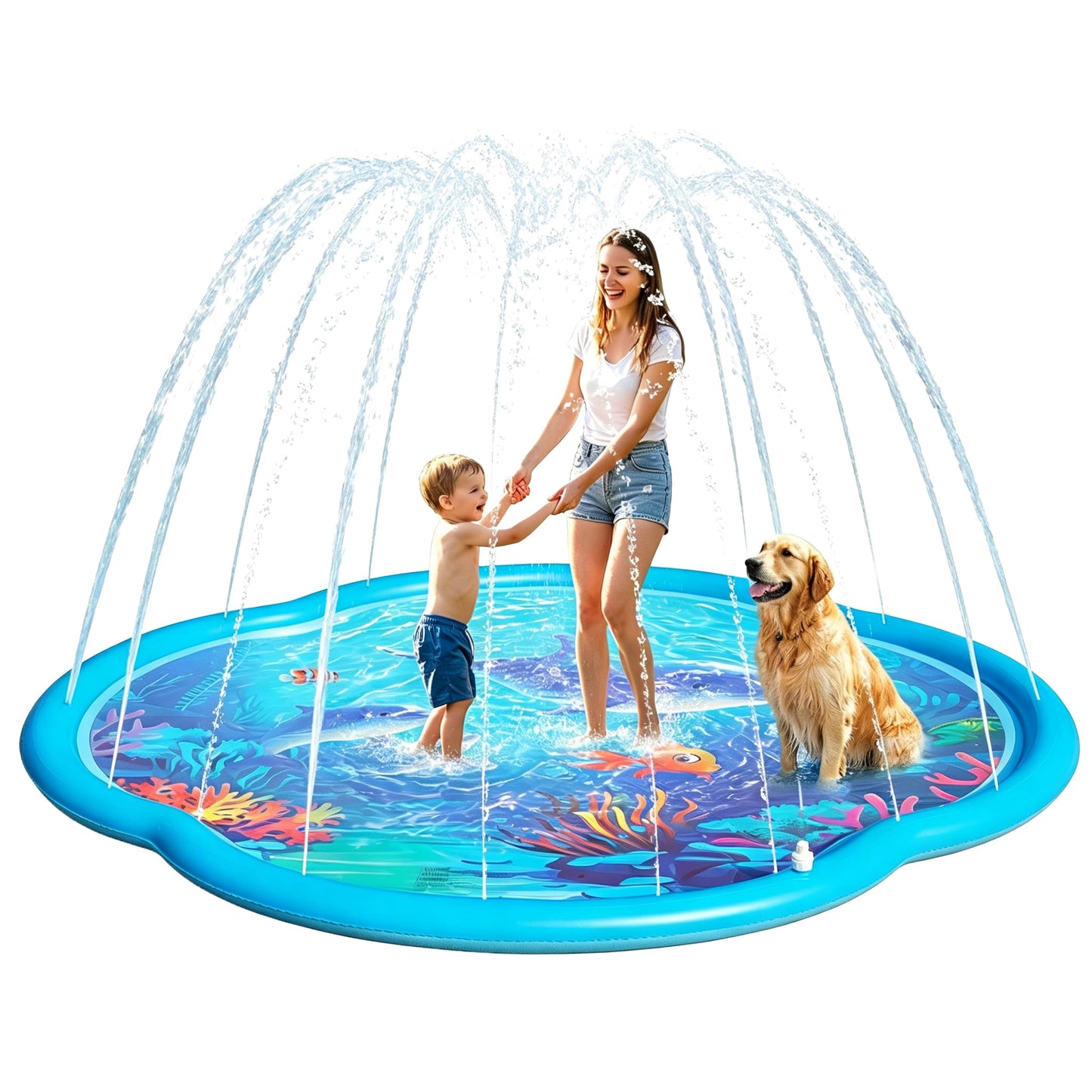 Splash Pad Sprinkler for Kids & Dog, 75" Round Sea World Splash Pad for Toddler 1-3, Thicken Outdoor Water Toy Play Mat for Children, Backyard