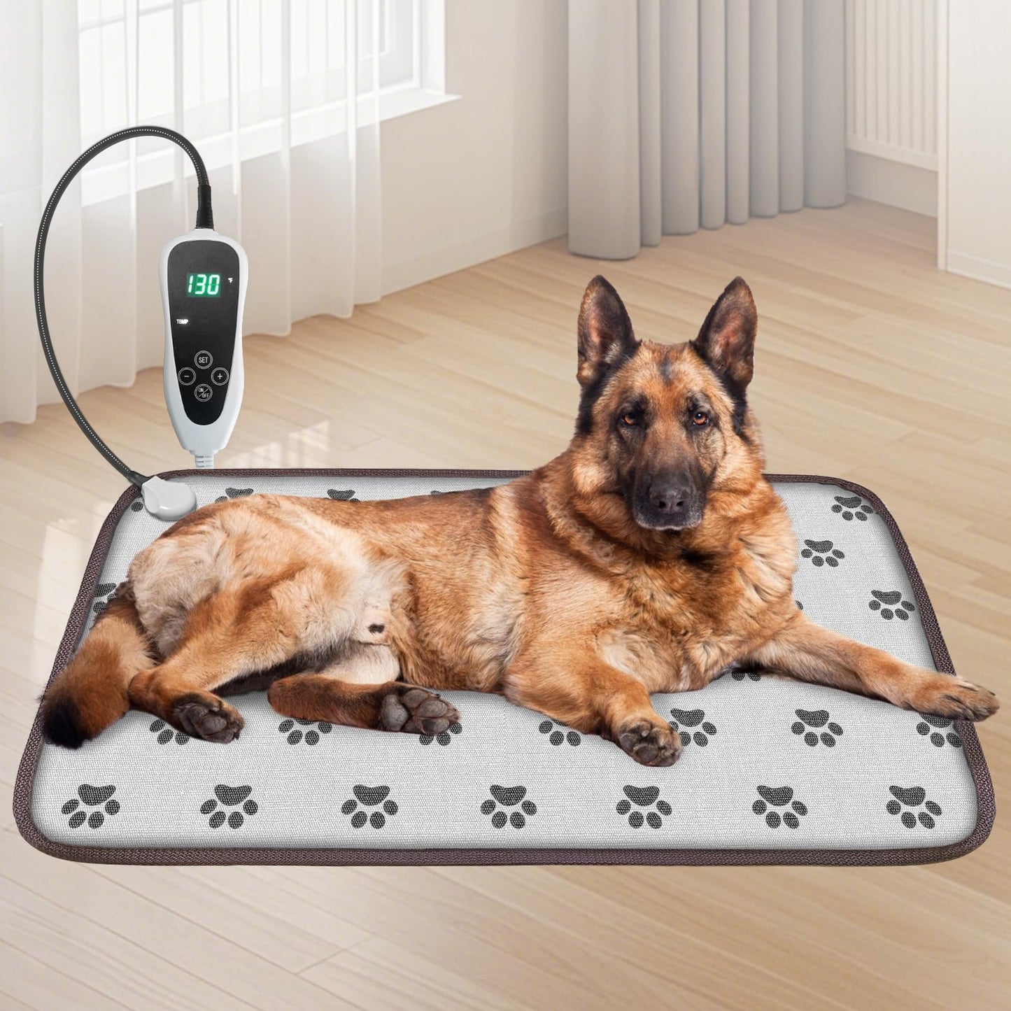 Large Dog Heating Pad 34x21in with Smart Thermostat Switch and Power Line Protection Tube,Obtained MET and UL Dual Certification,Waterproof Pet Heating pad, Suitable for Dogs of All Ages