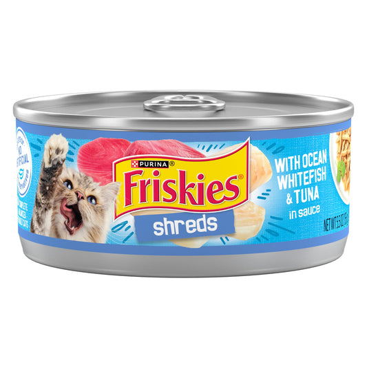 Purina Friskies Shreds With Ocean Whitefish and Tuna in Sauce Wet Cat Food - (Pack of 24) 5.5 oz. Cans