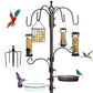 6-Hook Bird Feeding Station Kit, Wild Bird Feeder Stand Pole, Multi-Feeder Kit Stand with 4 Feeders, Bird Bath and Mesh Tray, 94 Inch