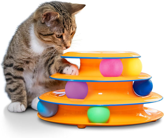 Catstages Tower of Tracks Cat Toy – 3-Level Track Tower with 6 Balls, Interactive Cat Toy for Indoor Enrichment