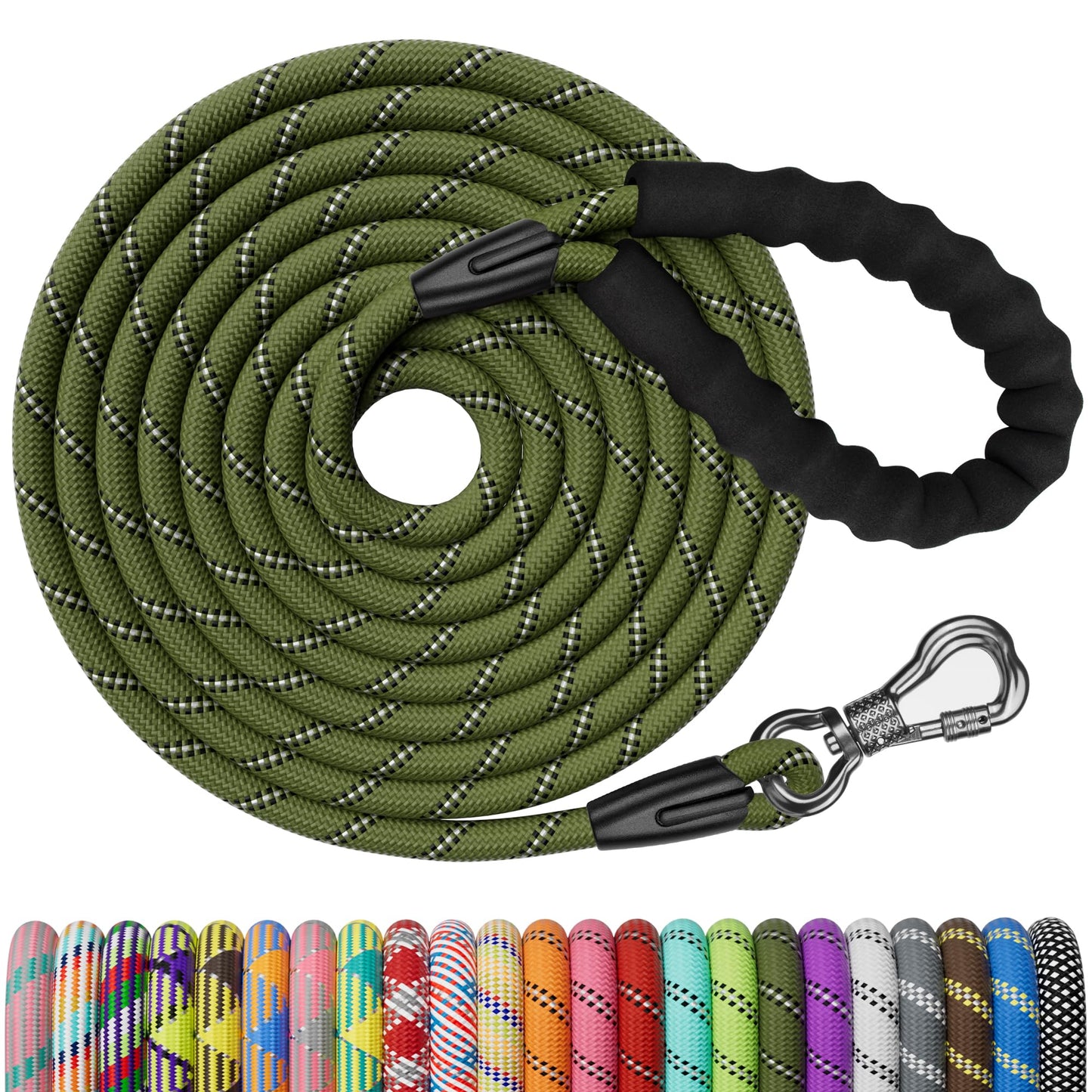 NTR Heavy Duty Dog Leash, 15FT Training Leash with Swivel Lockable Hook, Padded Handle and Highly Reflective Threads, Long Lead for Walking, Hunting