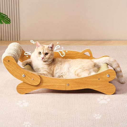 Cat Scratcher & Cats Scratch Pad with Sisal Ball – All-in-One Cats Couch Scratcher, Hammock, and Cat Bed for Indoor Cats, Wooden Cat Scratching Board Upgrade Edition