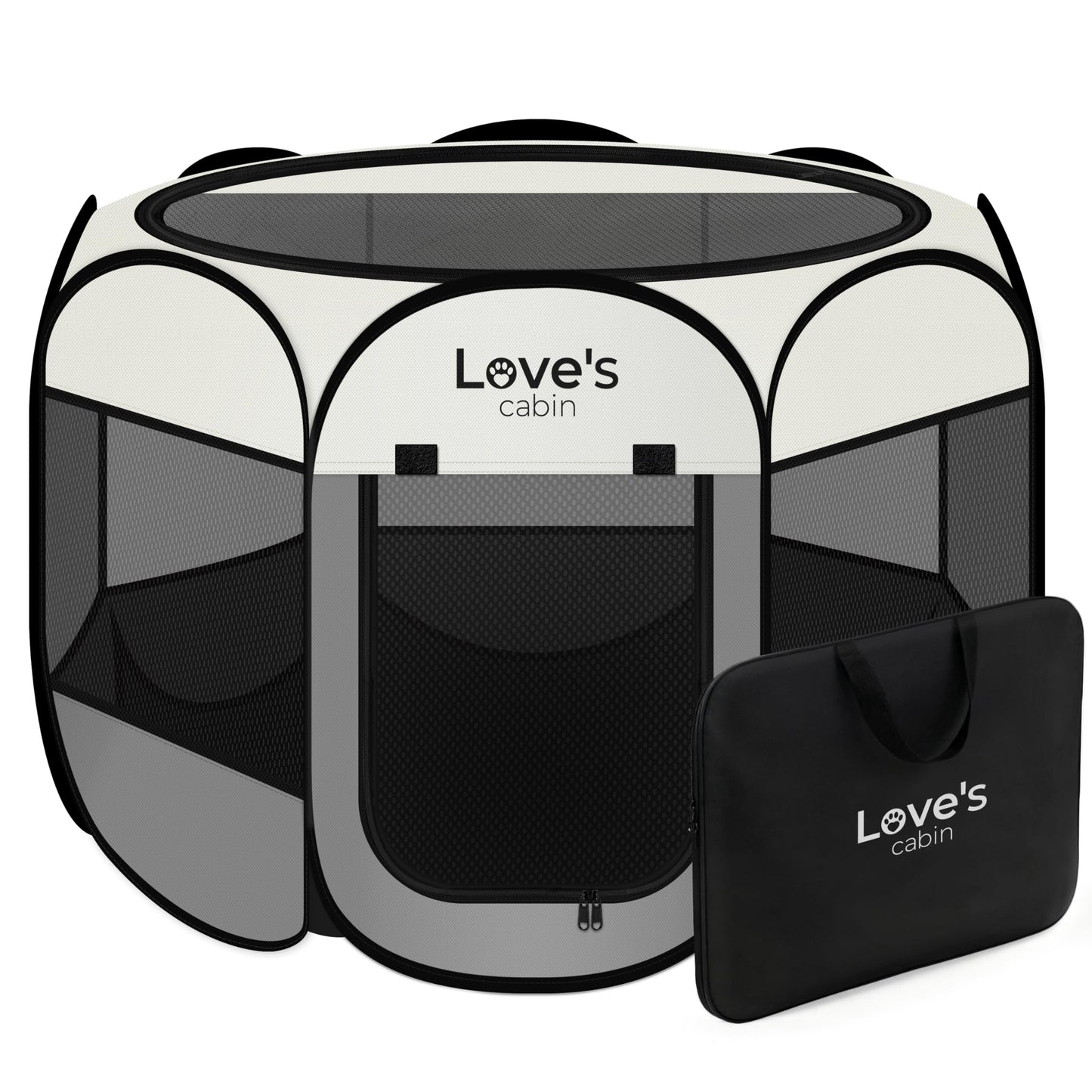 Love's cabin Pet Puppy Dog Playpen, Small Dog Tent Crates Cage Indoor/Outdoor, Portable Playpen for Cat, Foldable Pop Up Dog Kennel Playpen with Carring Case, Removable Zipper Top, Grey