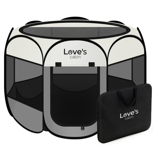 Love's cabin Pet Puppy Dog Playpen, Small Dog Tent Crates Cage Indoor/Outdoor, Portable Playpen for Cat, Foldable Pop Up Dog Kennel Playpen with Carring Case, Removable Zipper Top, Grey