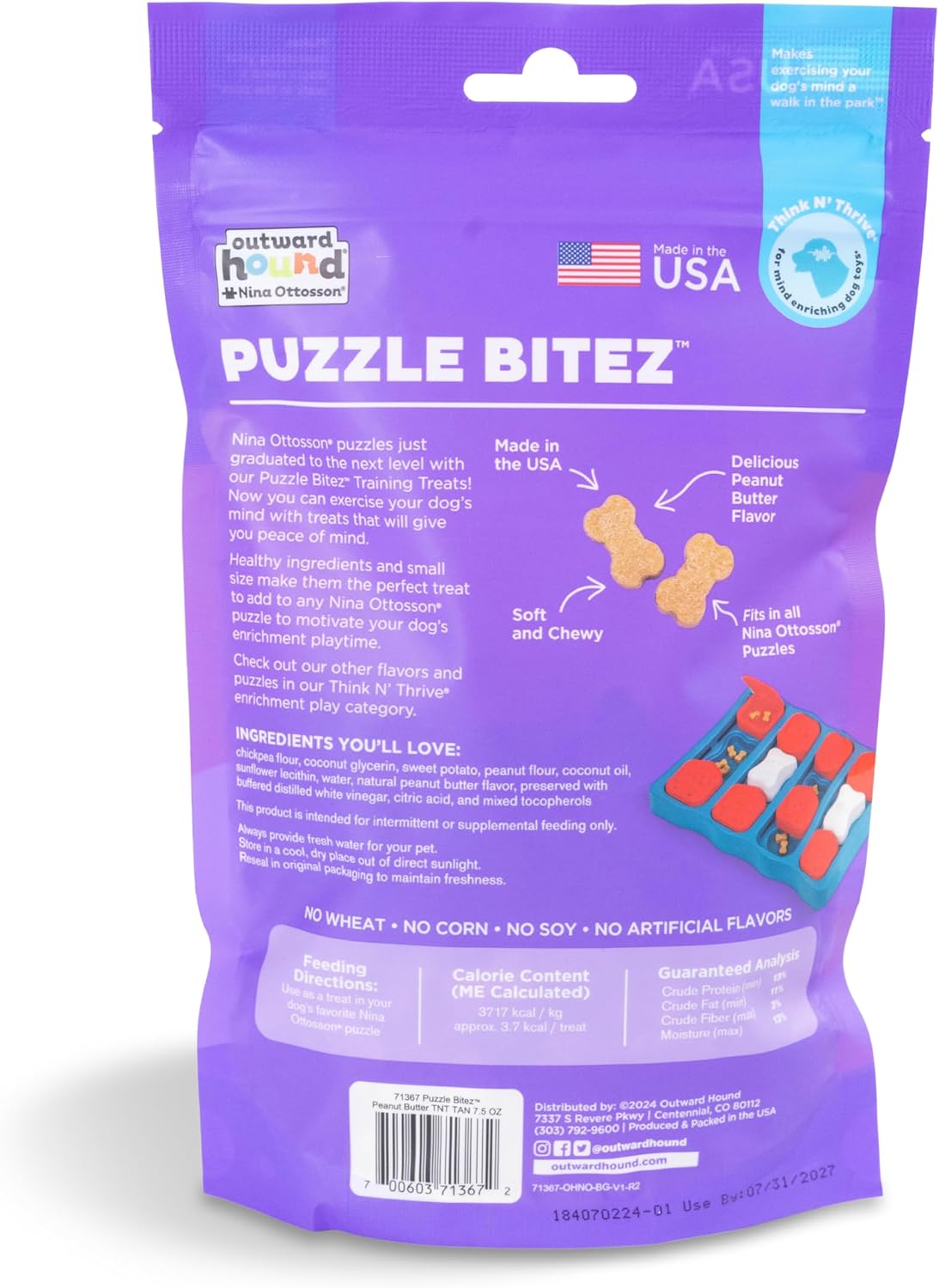 Outward Hound by Nina Ottosson Puzzle Bitez USA Made Dog Treats, Peanut Butter Flavor, Bite-Sized Training Reward and Interactive Puzzle Toy Treats, 7.5oz