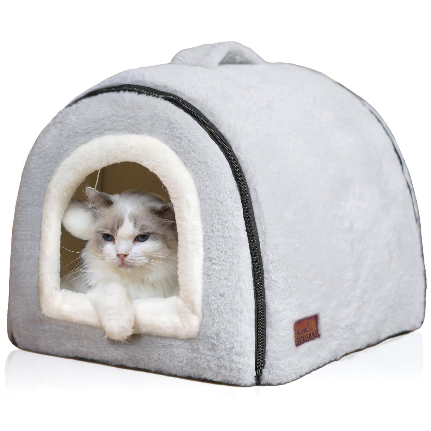 Cat Bed for Indoor Cats，Foldable cat cave，Anti-Slip & Water-Resistant Bottom，cat Houses for Indoor Cats or Small Dogs, Kitten Tent, Rabbit Bed，2 in 1 pet Bed (Grey)