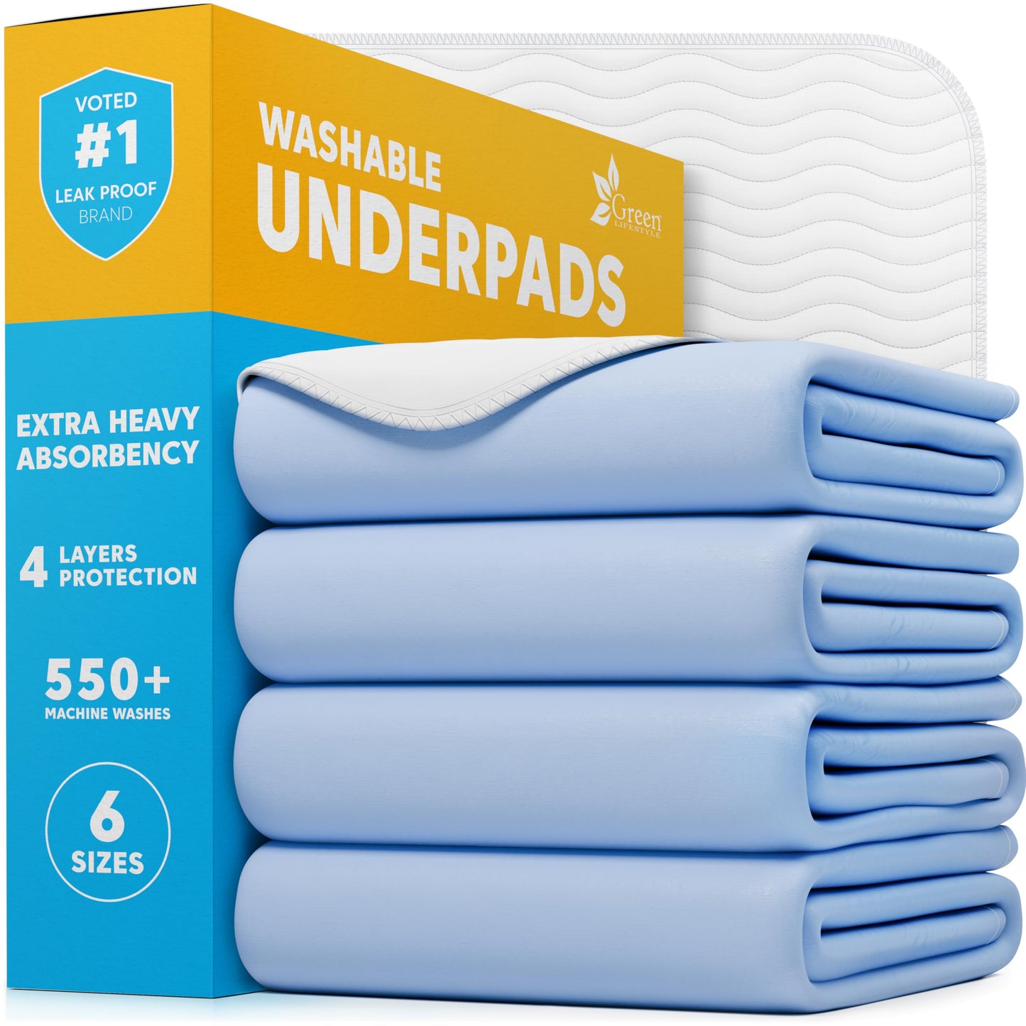 GREEN LIFESTYLE Washable Underpads - Large Bed Pads for use as Incontinence Bed Pads, Reusable Pet Pads, Great for Dogs, Cats, Bunny, Seniors Bed Pad (Pack of 4 - 34x36)