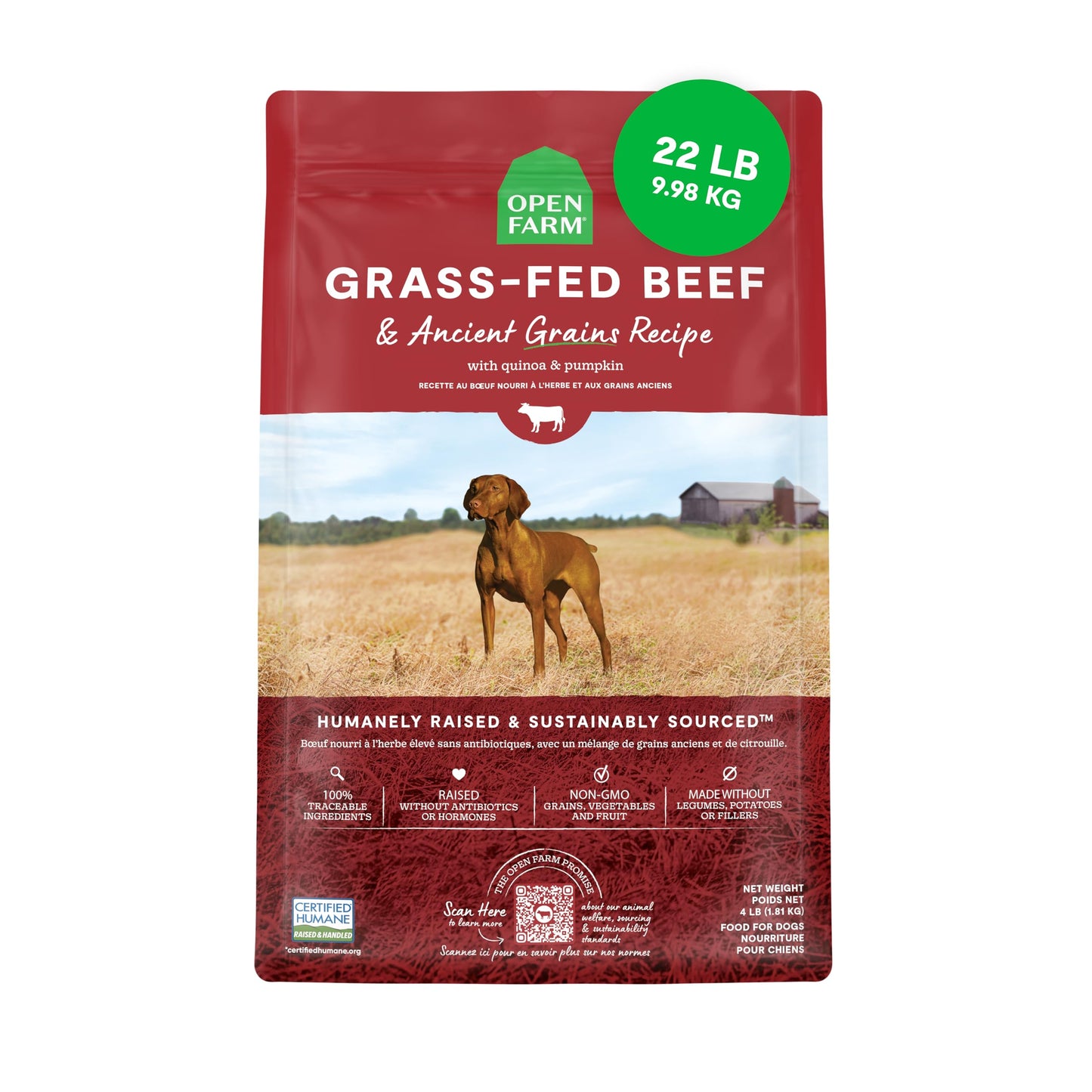Open Farm, Ancient Grains Dry Dog Food, Protein-Rich & Nutrient Dense, 90% Animal Protein Mixed with Non-GMO Fruits, Veggies and Superfoods