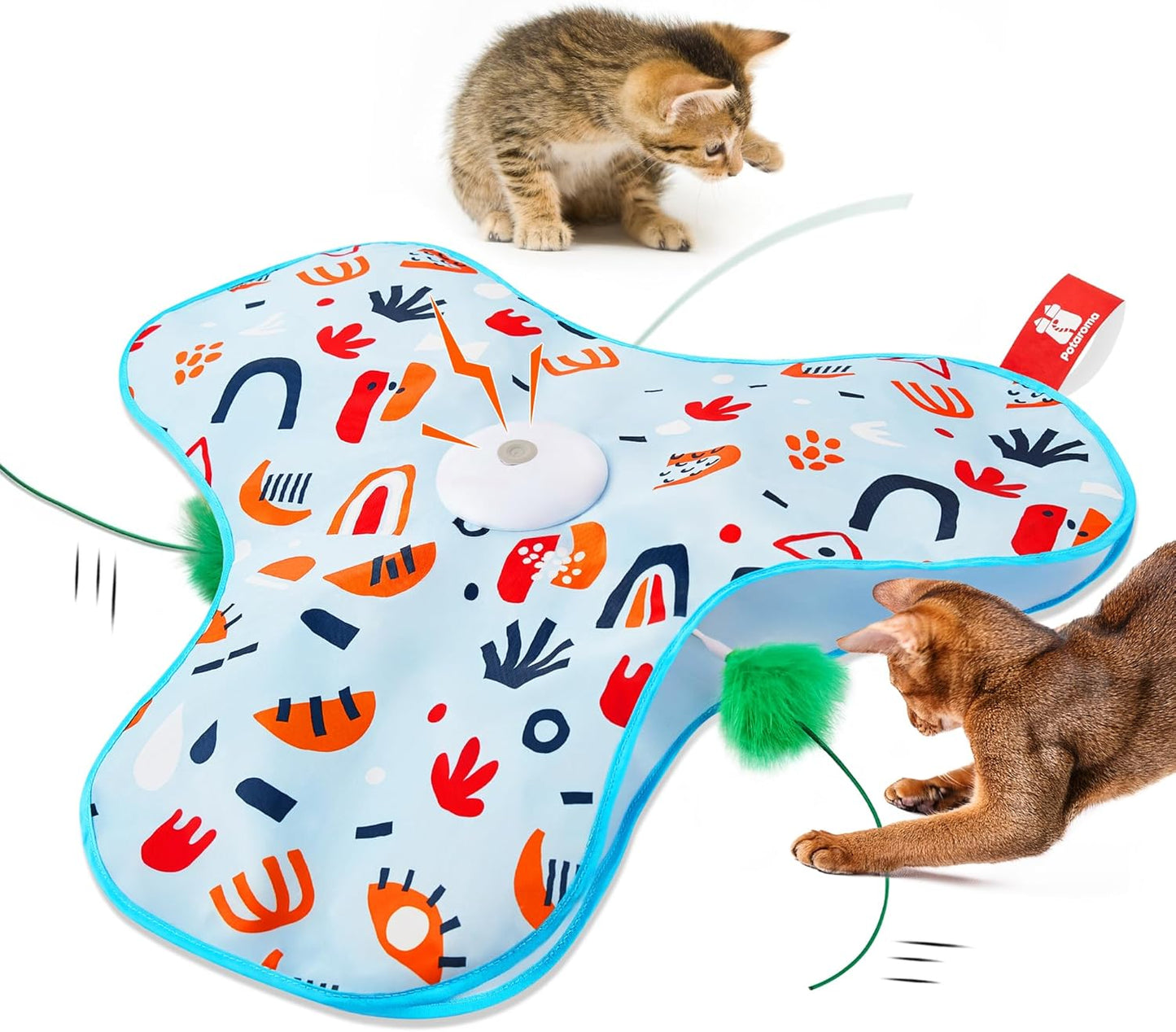 Potaroma Hide and Seek Interactive Cat Toys, Moving Concealed Wand Feather, Automatic Chargeable Indoor Kitten Exercise Kicker, Mouse Squeaky, Floral