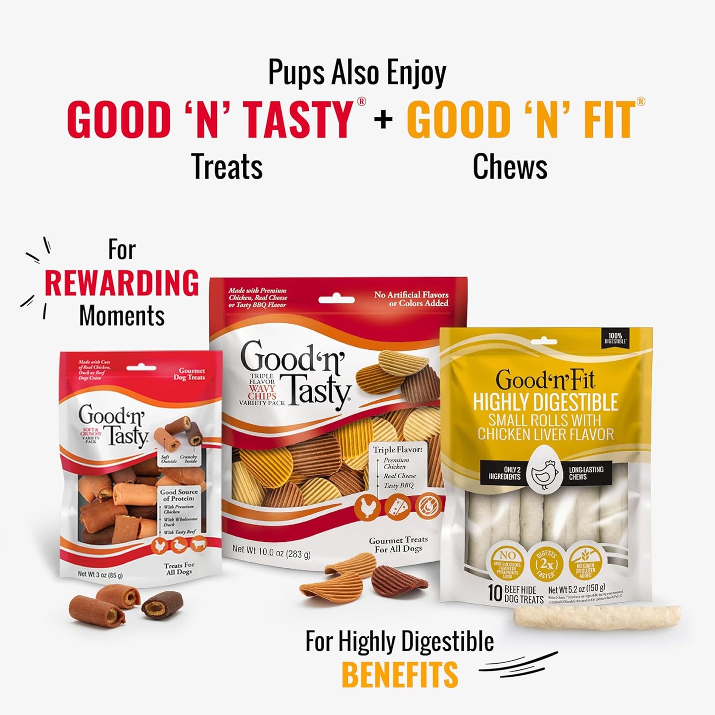 Good ‘n’ Fun Triple Flavor Ribs Chews for All Dogs, 12 Ounces, Treat Your Dog to Long-Lasting Chews Made with Beef Hide, Chicken and Pork Hide