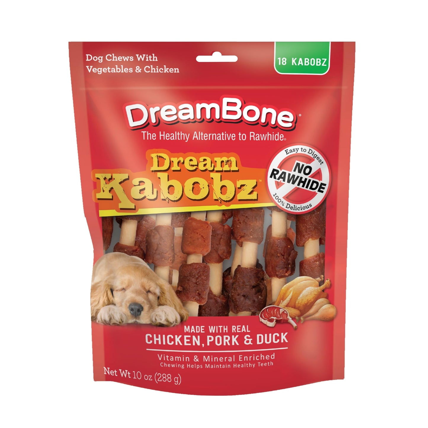DreamBone Kabobz Dog Treats, Daily Rawhide-Free Chew, Digests Safely and Completely, With Real Protein, Chicken, Duck, Pork and Veggies, 18 count
