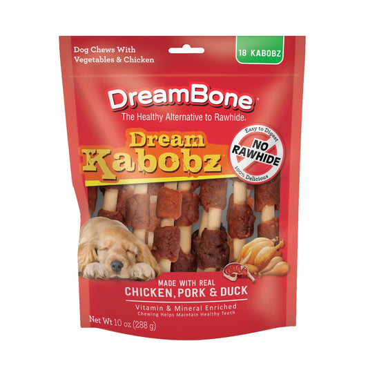 DreamBone Kabobz Dog Treats, Daily Rawhide-Free Chew, Digests Safely and Completely, With Real Protein, Chicken, Duck, Pork and Veggies, 18 count