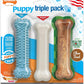 Nylabone New Puppy Starter Kit, Chew Toys & Natural Chew Treat for Puppies, Puppy Enrichment Teething Toys, Blue, Long Lasting Chicken & Bacon Flavor, Small Dogs - Up to 25 Ibs, 3 Pack