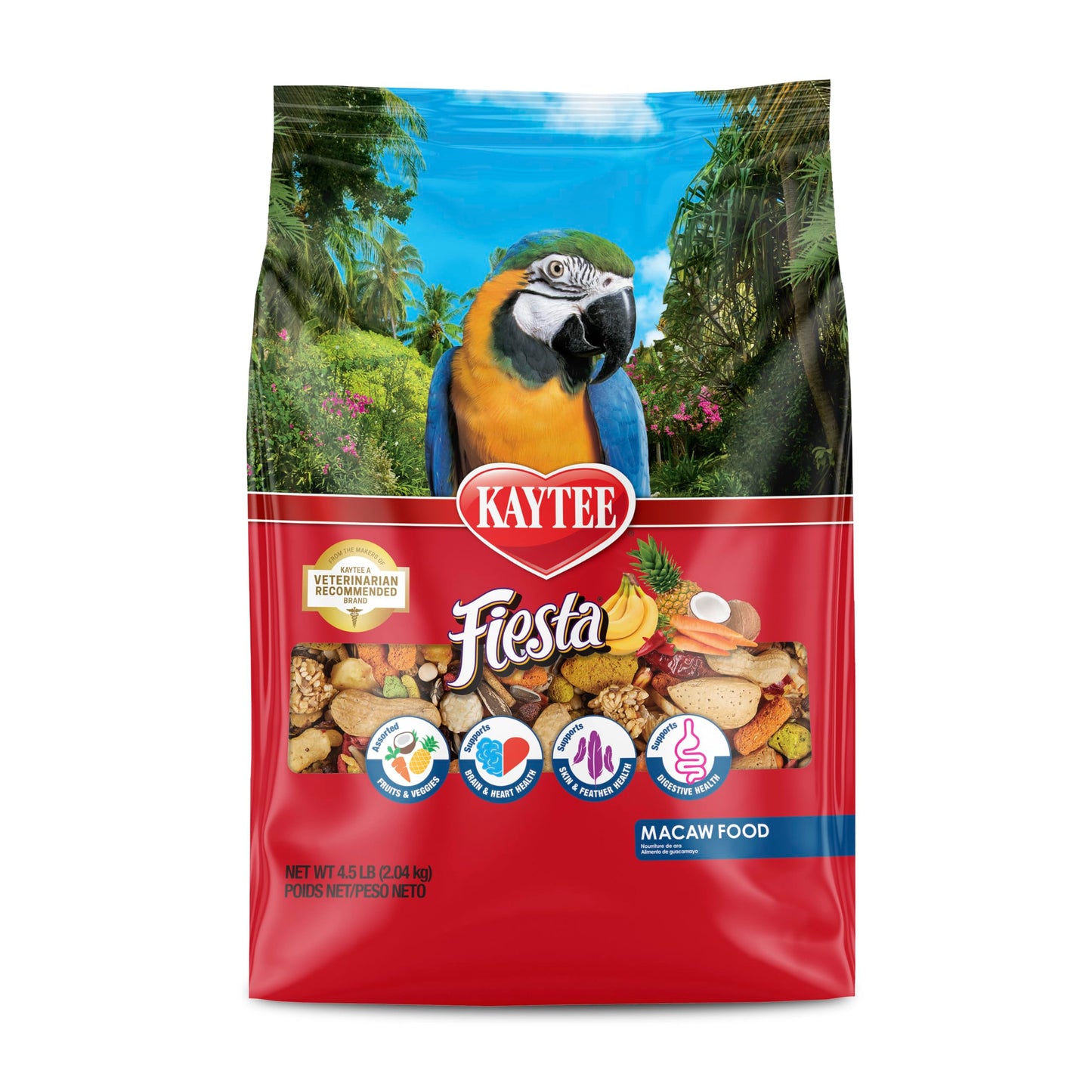 Kaytee Fiesta Macaw Food, Nutritious and Fun Blend, Supports Skin, Feather, Digestion, Brain and Heart Health, 4.5 pounds