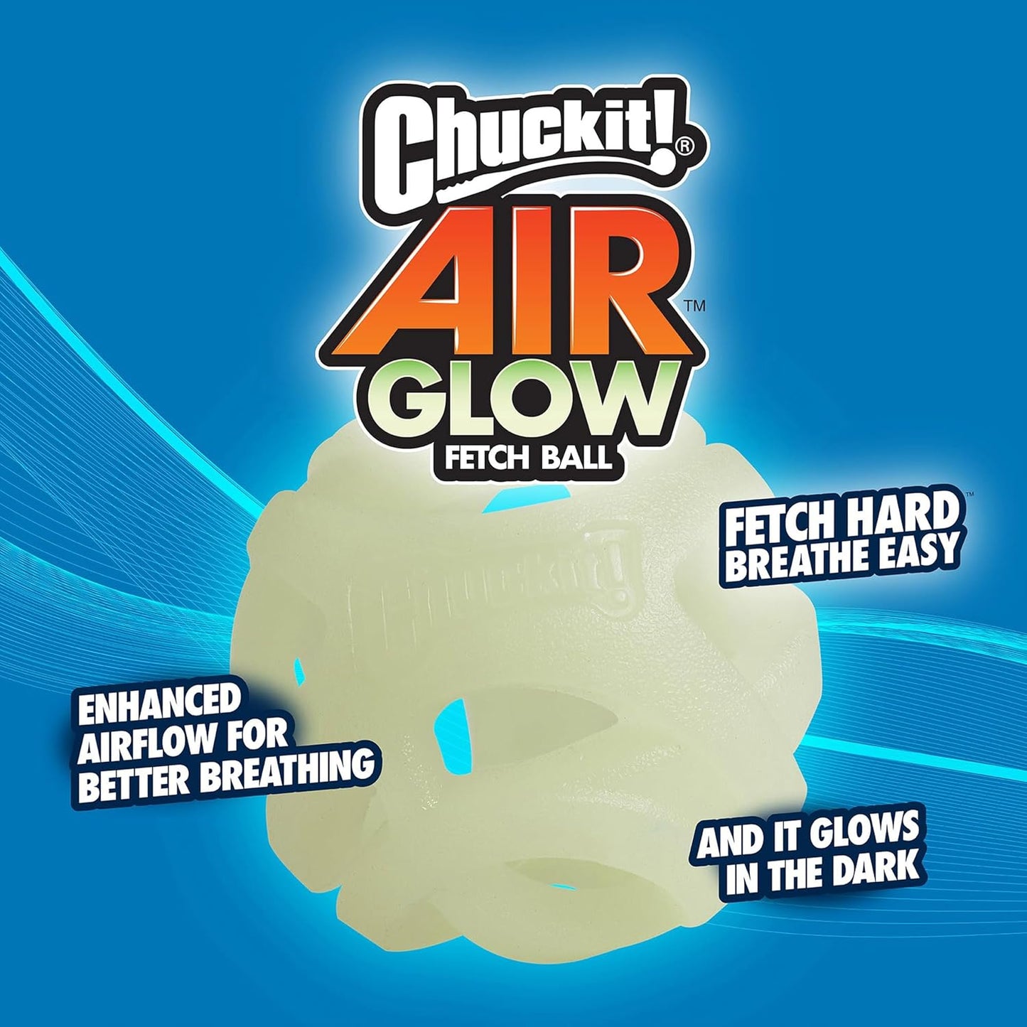 Chuckit! Air Glow Fetch Ball Dog Toy, Medium (2.5 Inch) Pack of 2, for Breeds 20-60 lbs