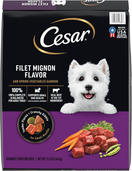 Cesar Small Breed Dry Dog Food for Small Dogs, Filet Mignon Flavor and Spring Vegetables Garnish, 12 lb Bag