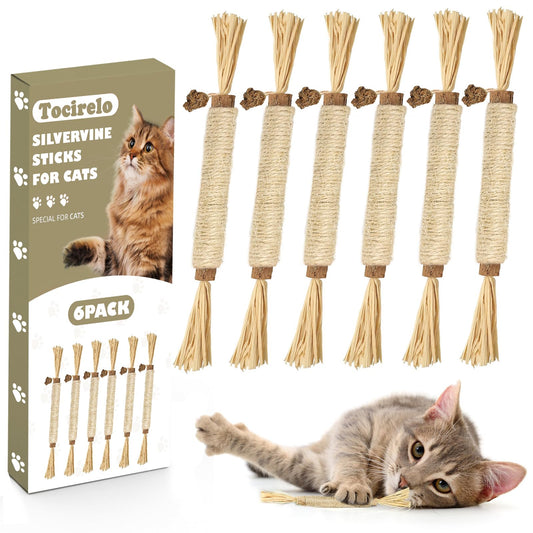 Tocirelo Silvervine Sticks Cat Toys - 6Pack Natural Cat Chew Toy Teeth Cleaning, Matatabi Dental Care Kitten Treat, Catnip Cat Teething Toys, Catmint