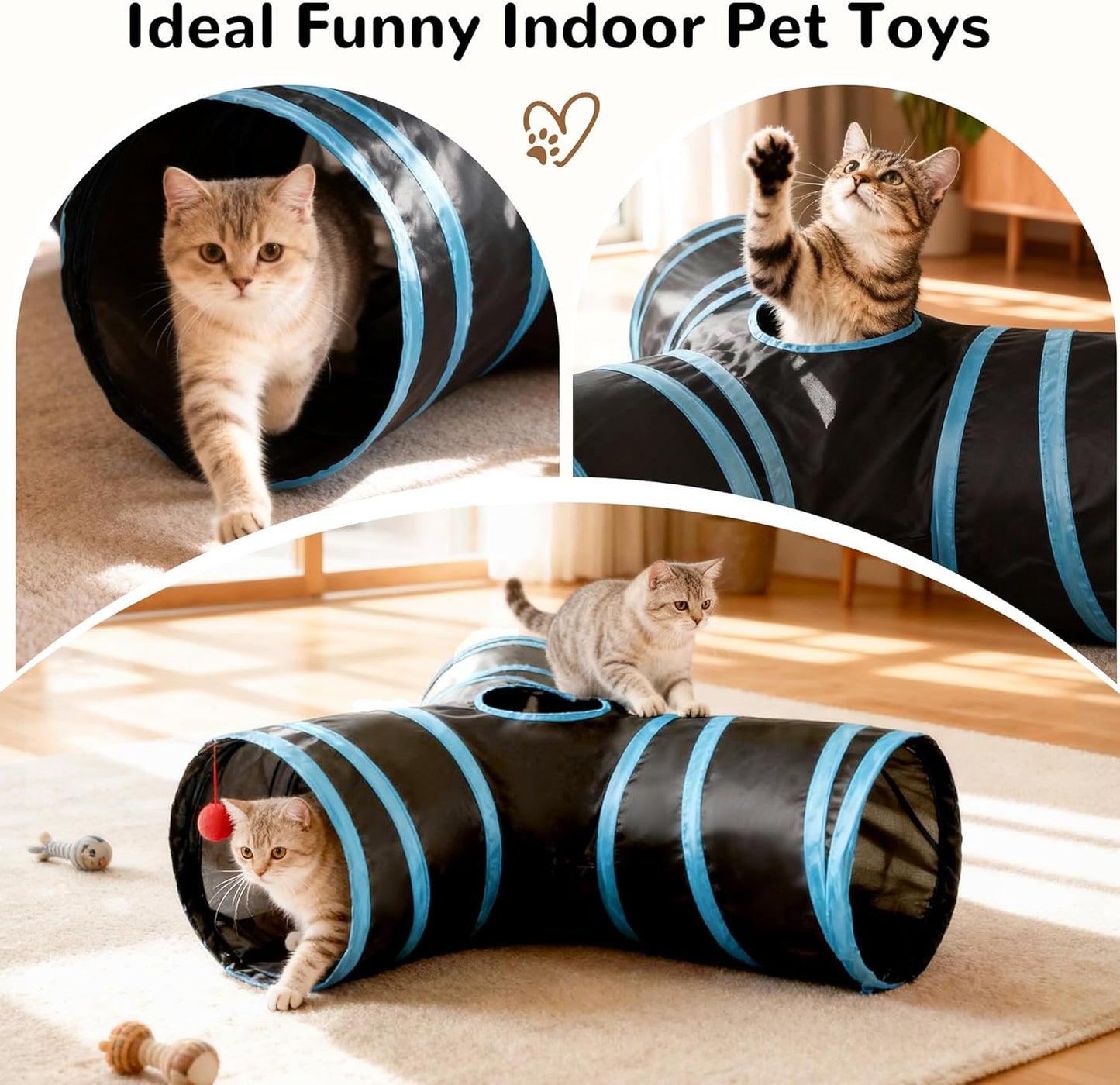 Tempcore Pet Cat Tunnel Tube Cat Toys 3 Way Collapsible, Tunnels for Indoor Cats，Kitty Bored Peek Hole Toy Ball Cat, Puppy, Kitty, Kitten, Rabbit
