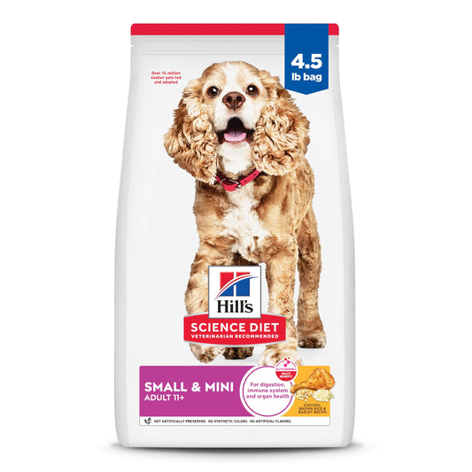 Hill's Science Diet Senior 11+ Small & Mini Dry Dog Food, Chicken, Brown Rice, & Barley, 4.5 lb. Bag