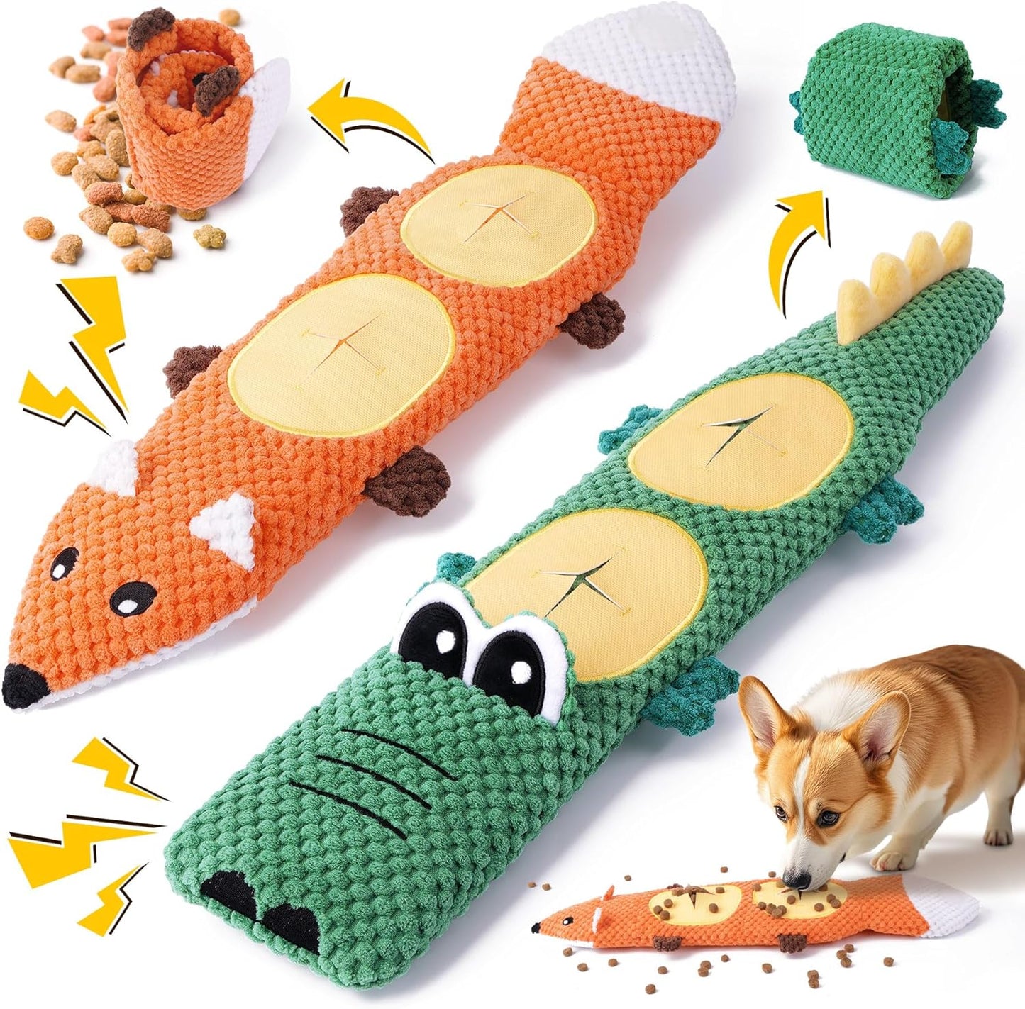 XIUGOAL Interactive Dog Toys for Chewers, 2 Pack No Stuffing Dog Toys for Boredom and Teething, Squeaky Chew Toy for Small, Medium Breed to Keep Them Busy