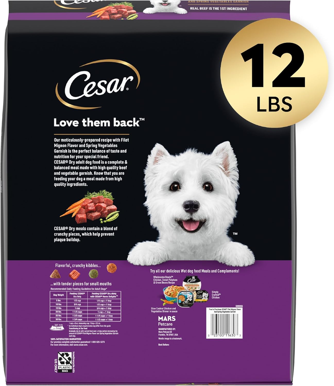 Cesar Small Breed Dry Dog Food for Small Dogs, Filet Mignon Flavor and Spring Vegetables Garnish, 12 lb Bag