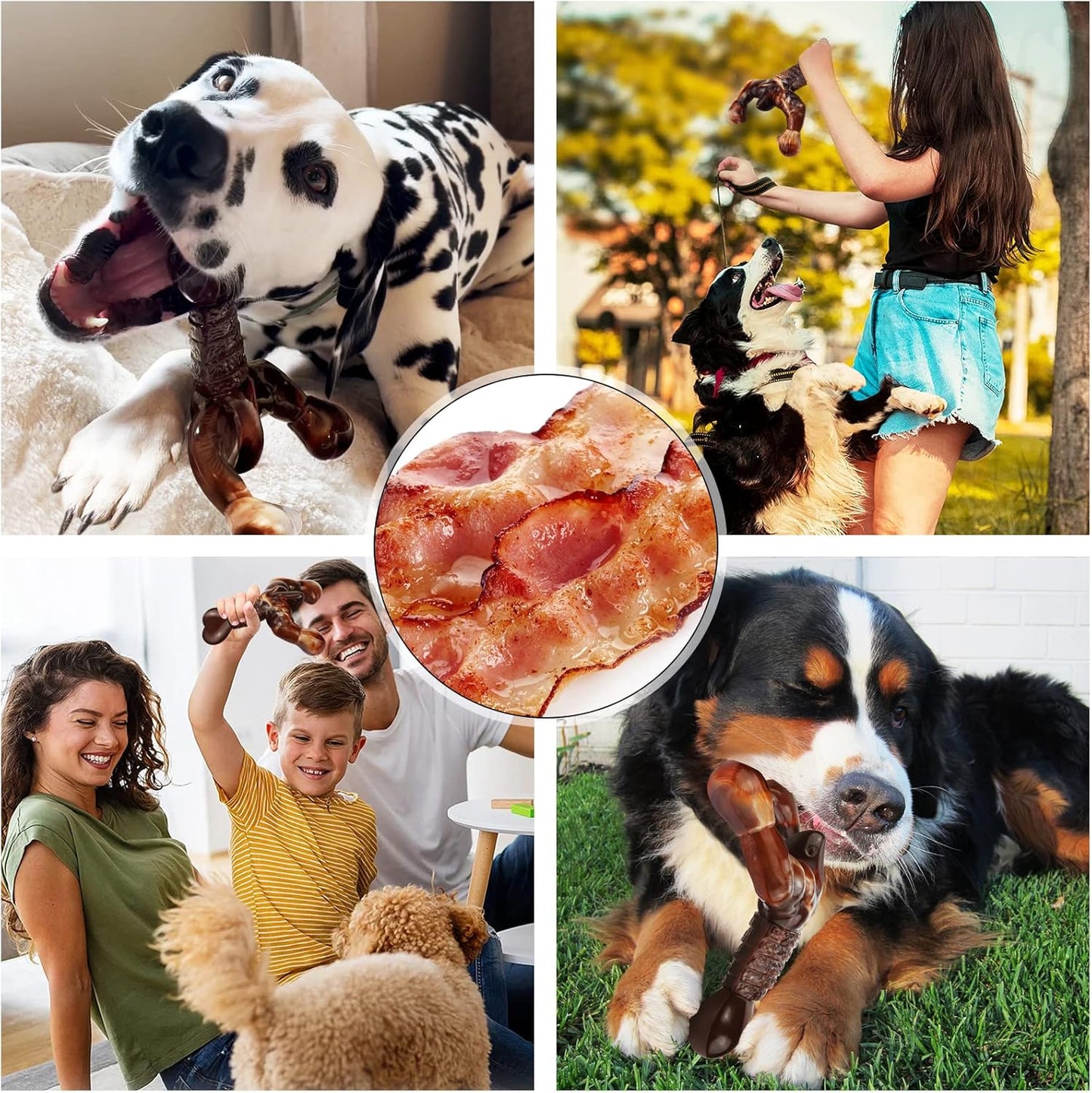 MOXIKIA Dog Chew Toys for Aggressive Chewers Almost Indestructible Dog Toys,Bacon Flavor,Tough Dog Bone Toys for Medium/Large Breed Dogs,Best Chew Toys to Keep Them Busy