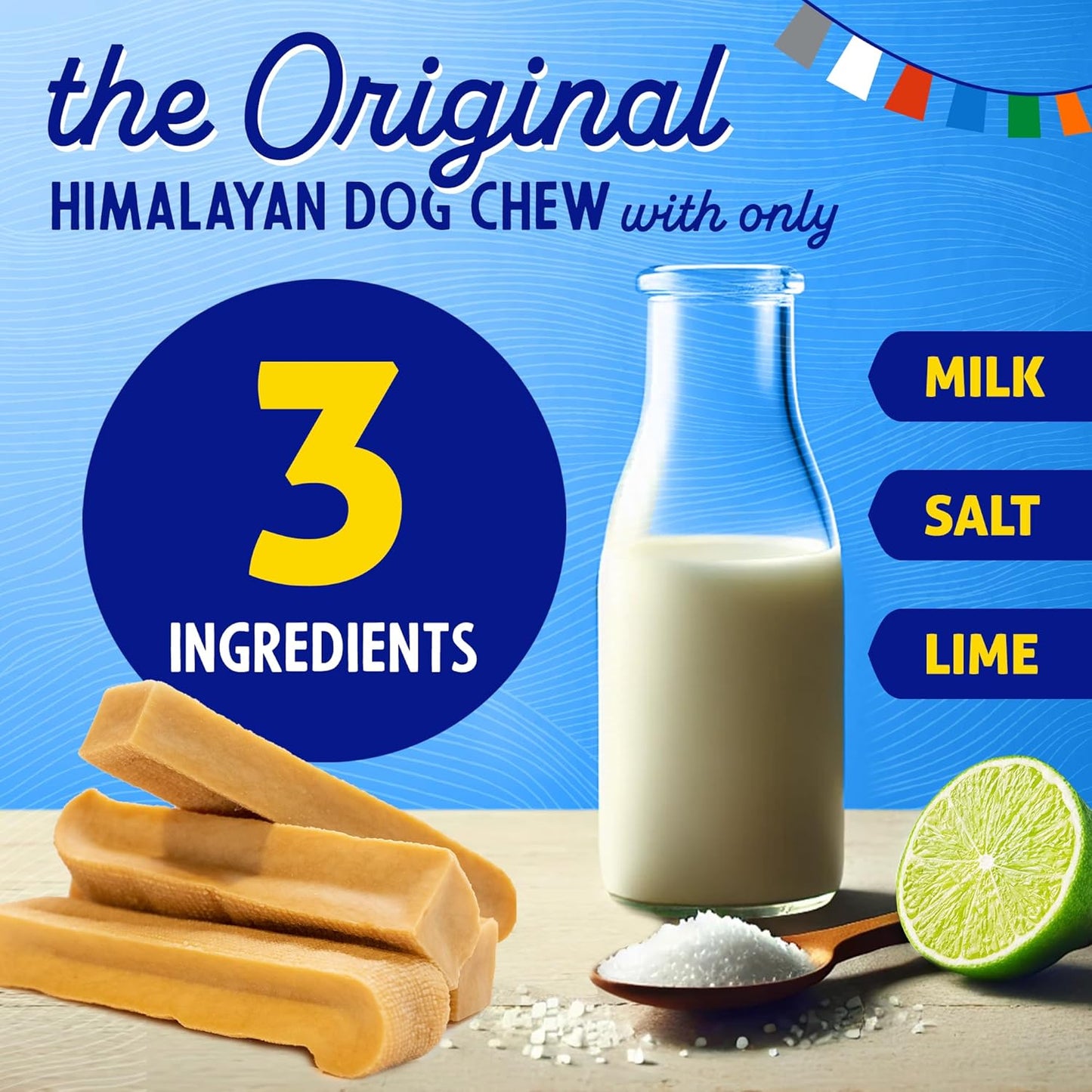 Himalayan Dog Chew Original Yak Cheese Chew, 3 Small Sticks, 1.1 oz, Gluten Free, Healthy Treats, Grain & Lactose Free 100% Natural, Long Lasting for Dogs Under 15 lbs