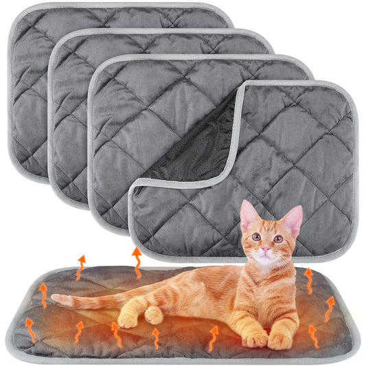 4 Pack Self Heating Cat Pad Self Warming Dog Mat Reflects Body Heat Extra Warm Thermal Pet Pad Washable Dog Cat Bed Crate Bed Mat Blanket(Gray,16 x 20 Inch)