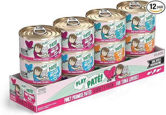 Weruva B.F.F. Play - Best Feline Friend Paté Lovers, Aw Yeah!, Pinky Promise Patés! Variety Pack, 2.8oz Can (Pack of 12)