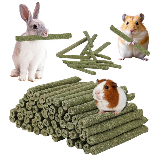 100PCS Timothy Hay Sticks for Rabbits Guinea Pigs Chinchillas Chew Treats, Natural Timothy Grass Molar Teeth Stick Bunny Chew Toys for Rabbits Chinchillas Guinea Pigs Hamsters Rodents
