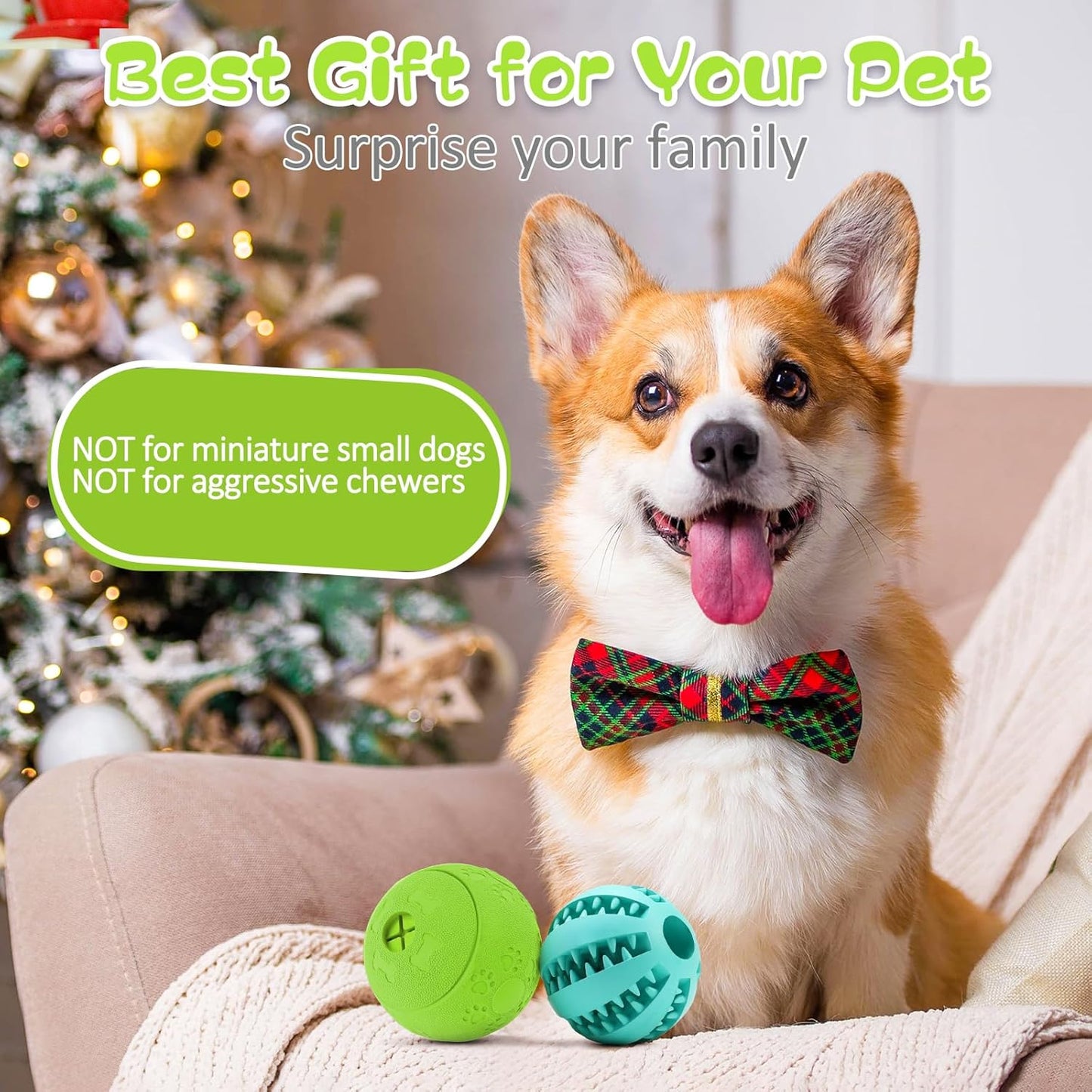 HIPPIH Dog Puzzle Toy 2 Pack, Interactive Dog Toys for Treat Dispensing, Durable Puppy Toys for Teething, Dog Treat Ball for Teeth/Slow Feeder/IQ Training/Playing, Blue-2.75‘’, Green-3.14‘’