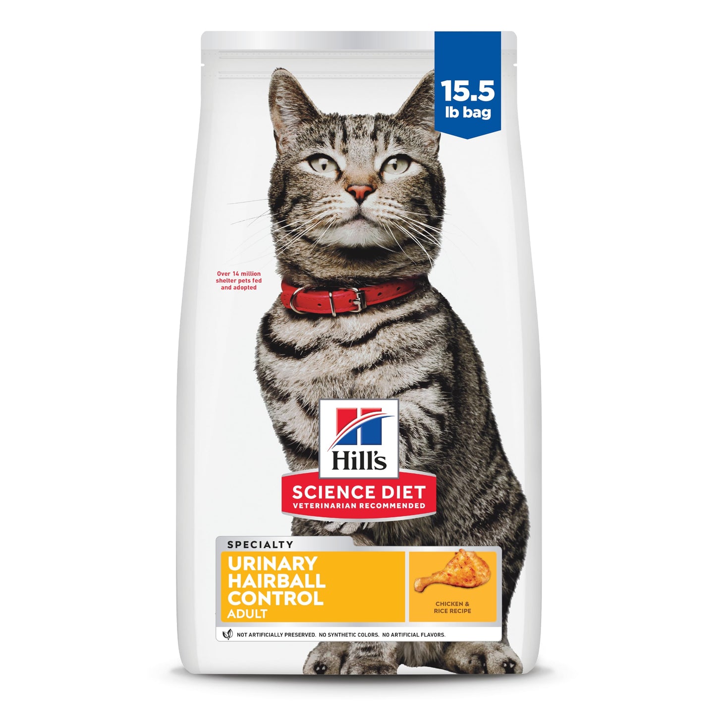 Hill's Science Diet Urinary Hairball Control, Adult 1-6, Urinary Track Health & Hairball Control Support, Dry Cat Food, Chicken Recipe, 15.5 lb Bag