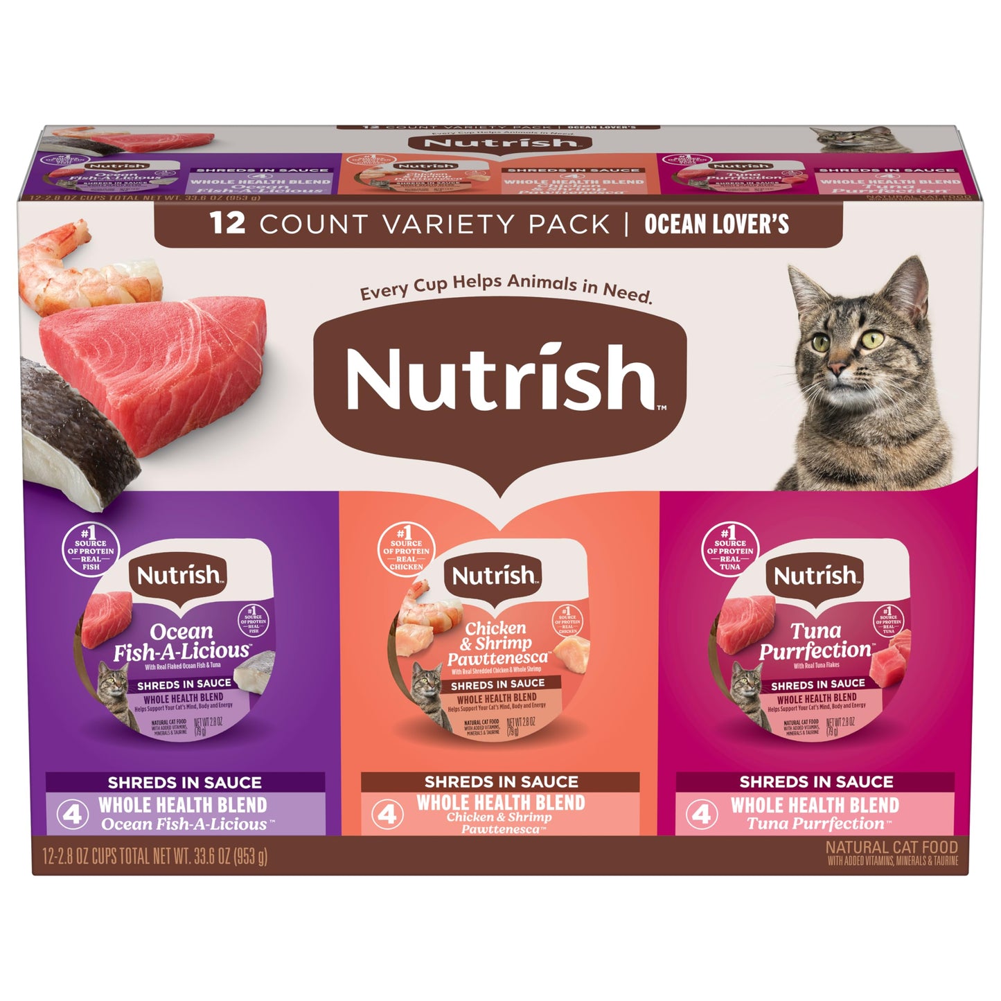 Nutrish Grain Free Ocean Lover's Whole Health Blend Variety Pack Wet Cat Food, 2.8 oz. Cup, 12 Count (Rachael Ray)