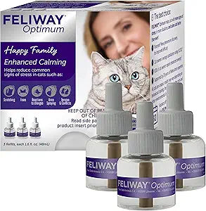 FELIWAY Optimum Cat Calming Diffuser Refill (3 Pack, 90 Day Supply) – Cat Pheromone Diffuser Refill for Advanced Support to Reduce Stress, Spraying, Scratching, Fighting and Hiding