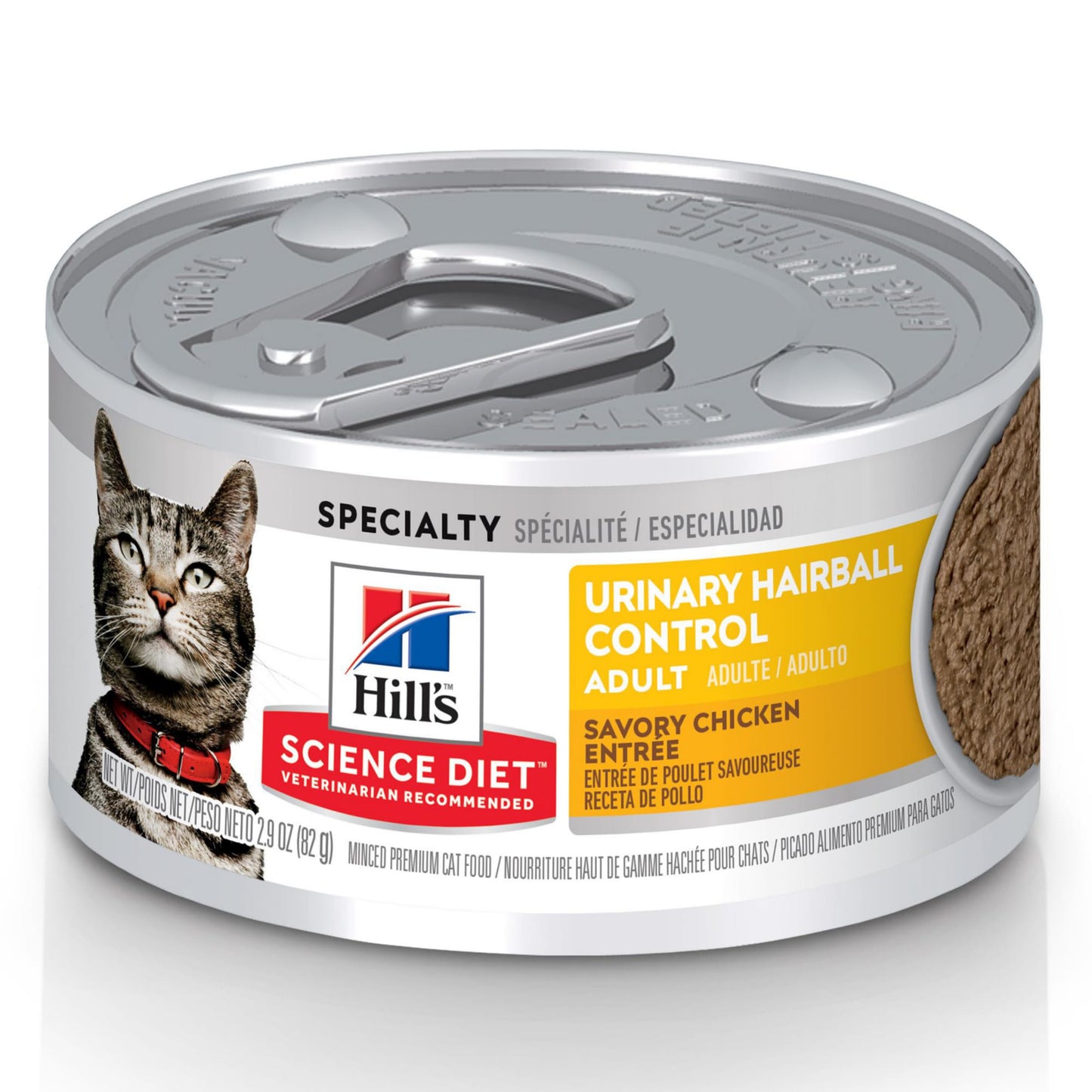 Hill's Science Diet Urinary Hairball Control, Adult 1-6, Urinary Track Health & Hairball Control Support, Wet Cat Food, Chicken Minced, 2.9 oz Can, Case of 12